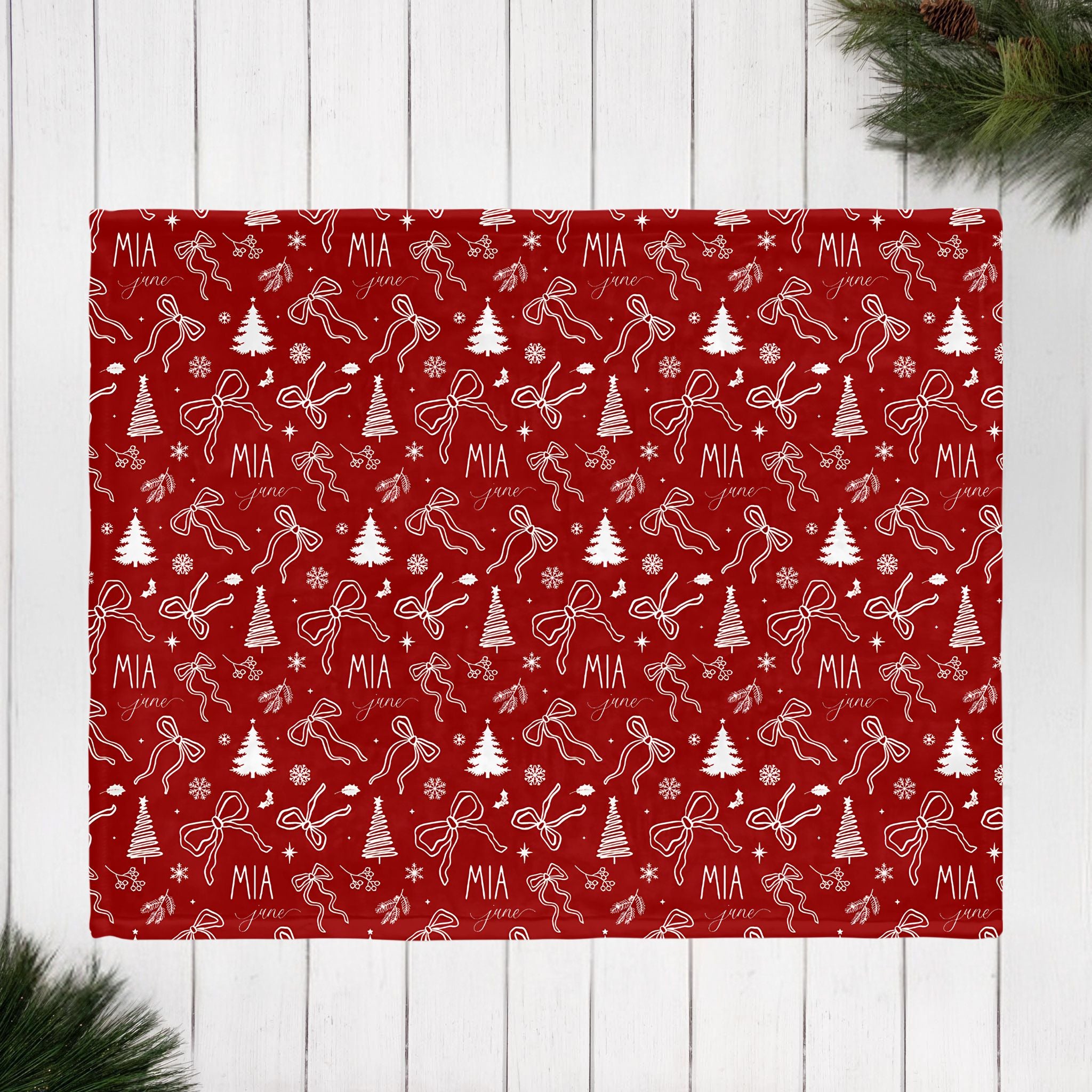 Christmas Coquette Bows Baby Minky Blanket