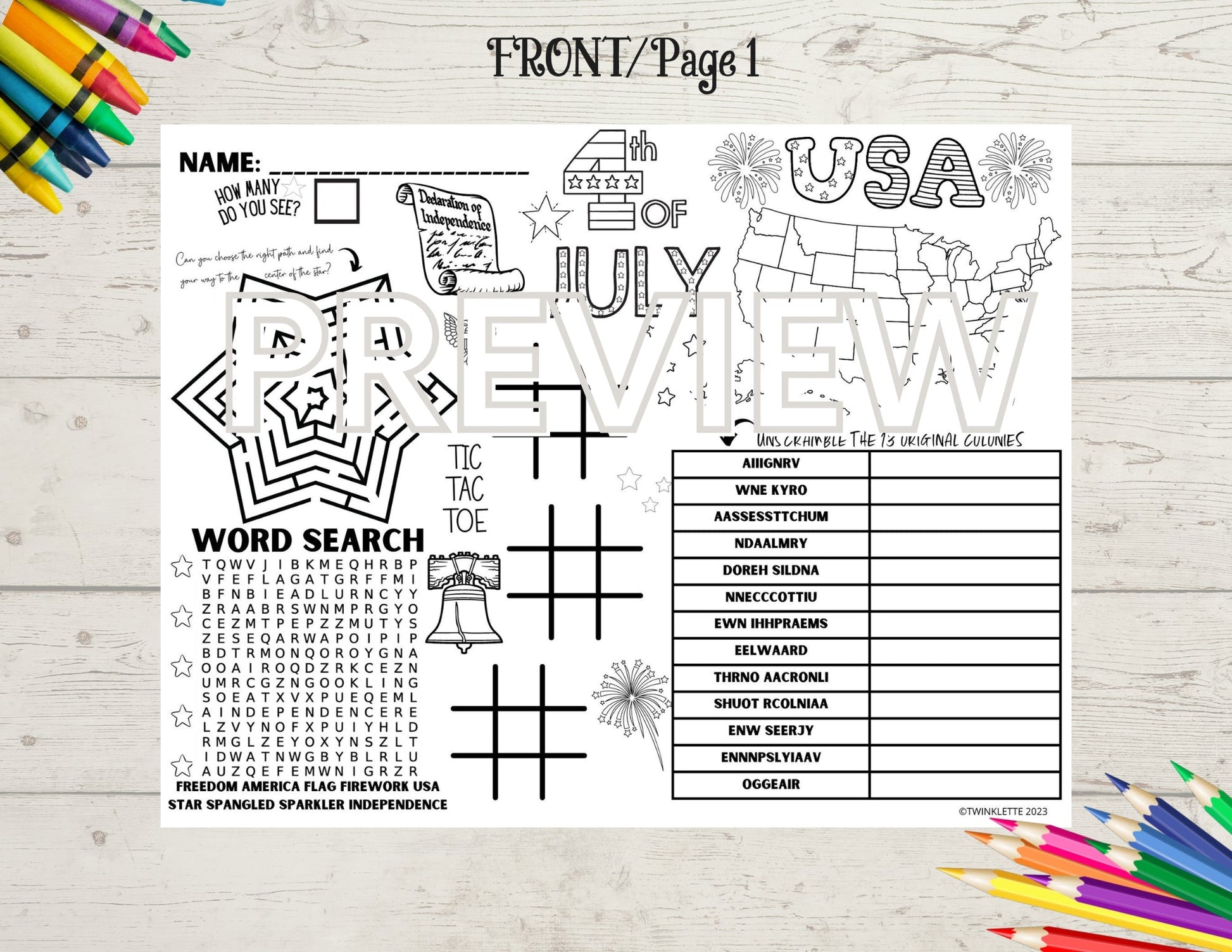 *50% OFF* Fourth of July Coloring Placemat (2-sided) - Twinklette