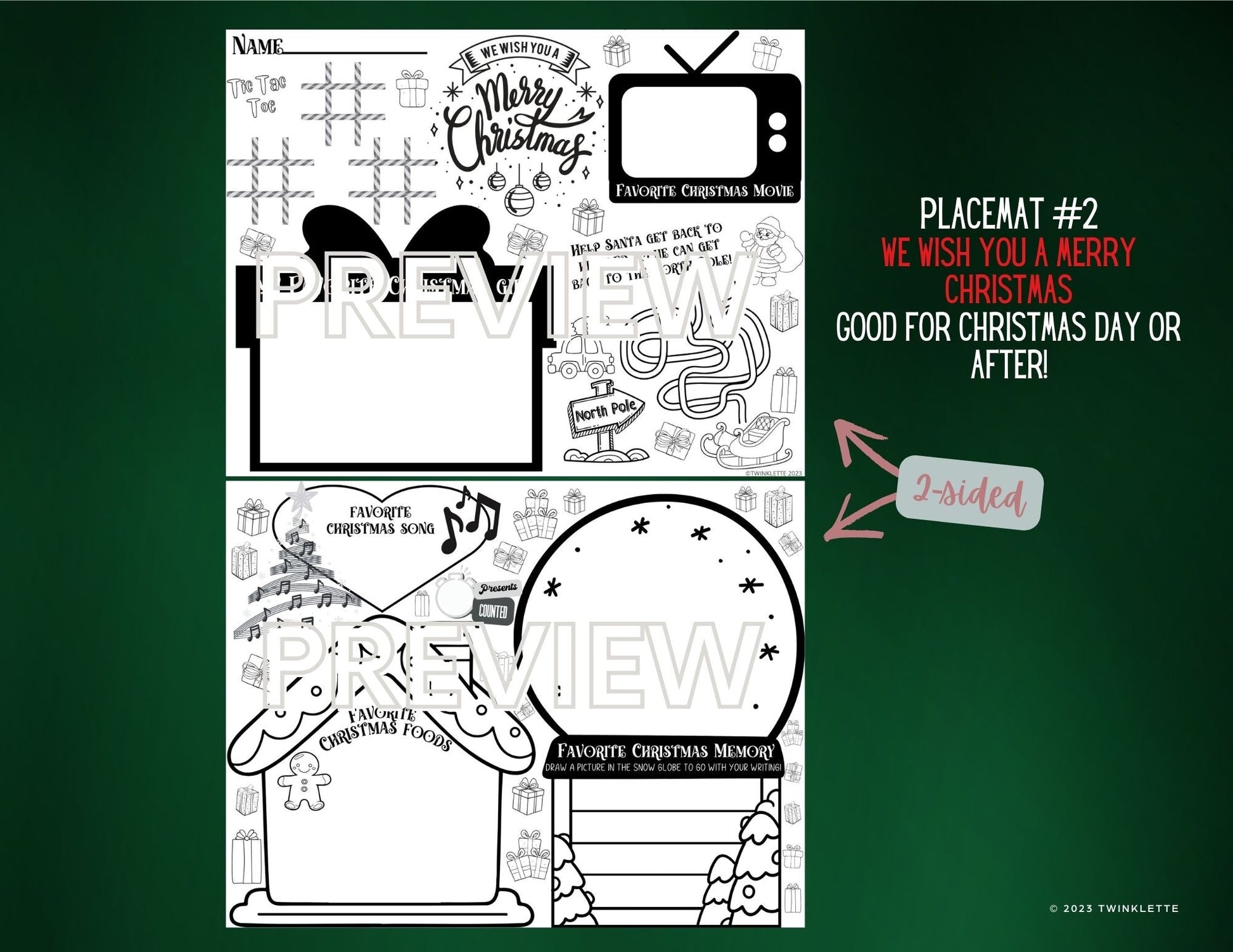 Christmas Coloring Placemat - Twinklette