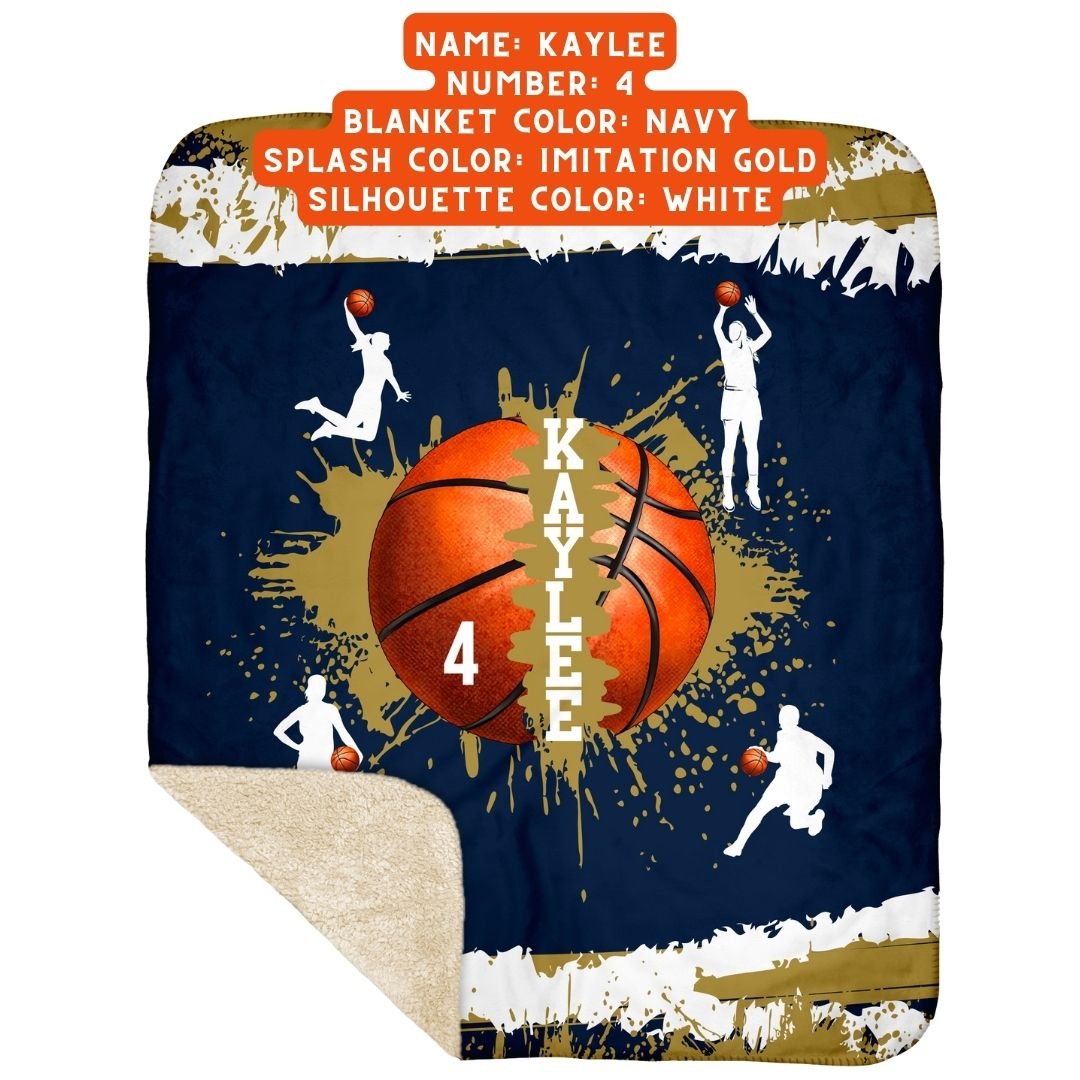 Girls Basketball Blanket - Personalized with Team Colors, Name and Number - Multiple Sizes and both Minky or Sherpa Options - Twinklette