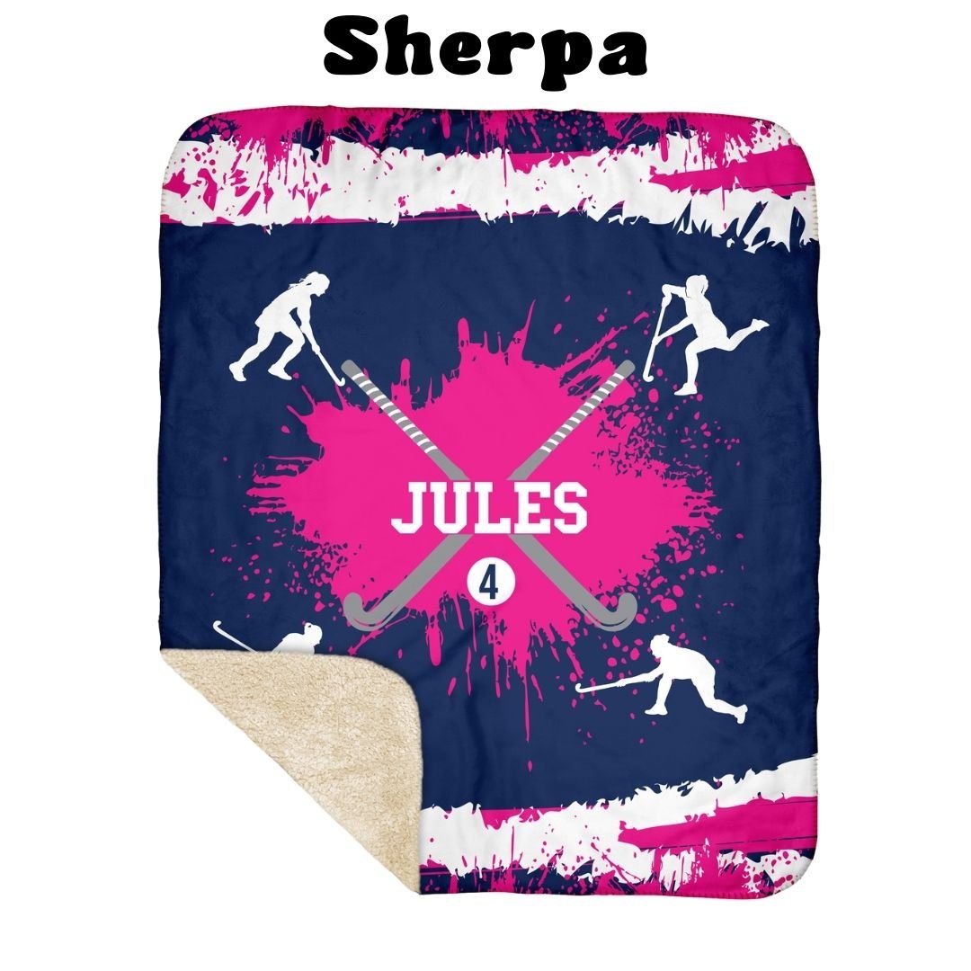 Girls Field Hockey Blanket - Choose Your Size, Customize with Team Colors and Jersey Number - Sport Bedding - Twinklette