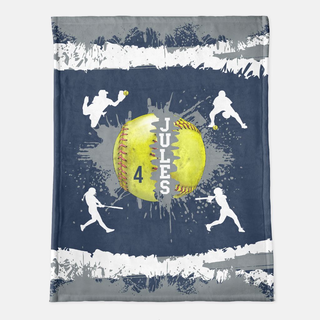 Girls Softball Blanket - Personalized with Team Colors, Name, and Number - Choose Minky or Sherpa - Ideal Gift for Athlete! - Twinklette