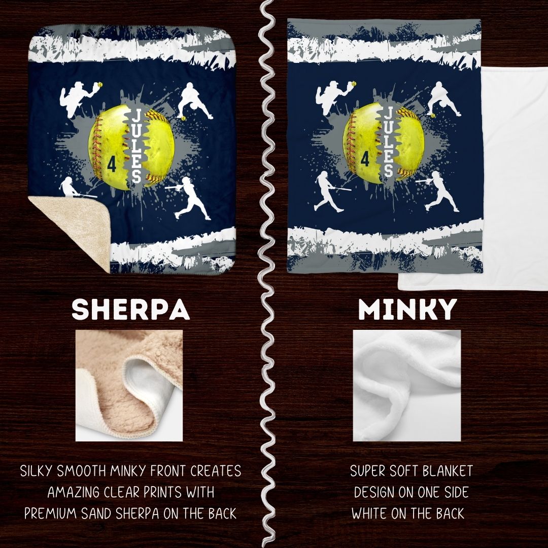 Girls Softball Blanket - Personalized with Team Colors, Name, and Number - Choose Minky or Sherpa - Ideal Gift for Athlete! - Twinklette