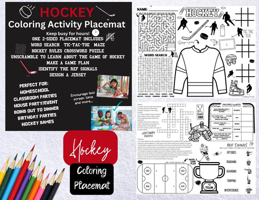 Hockey Coloring Activity Placemat - Learn about Hockey - Digital Download - Twinklette