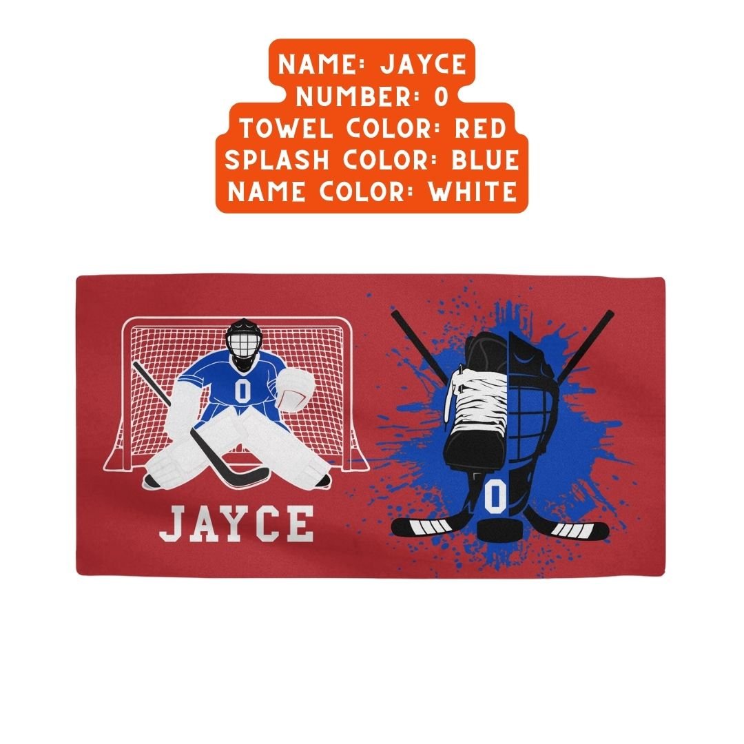Hockey Goalie Beach Towel - Personalized with Name, Number, and Team Colors - Perfect Gift for Hockey Players - Twinklette