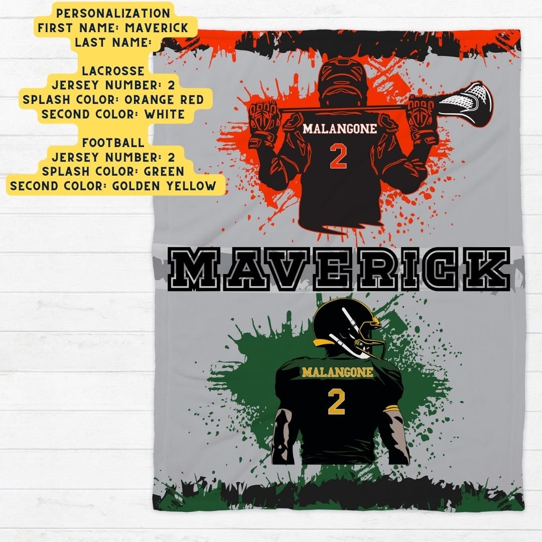 Lax Football Star Combo Blanket - Personalized with Your Color, Number, and Name - Choose Minky or Sherpa - Twinklette