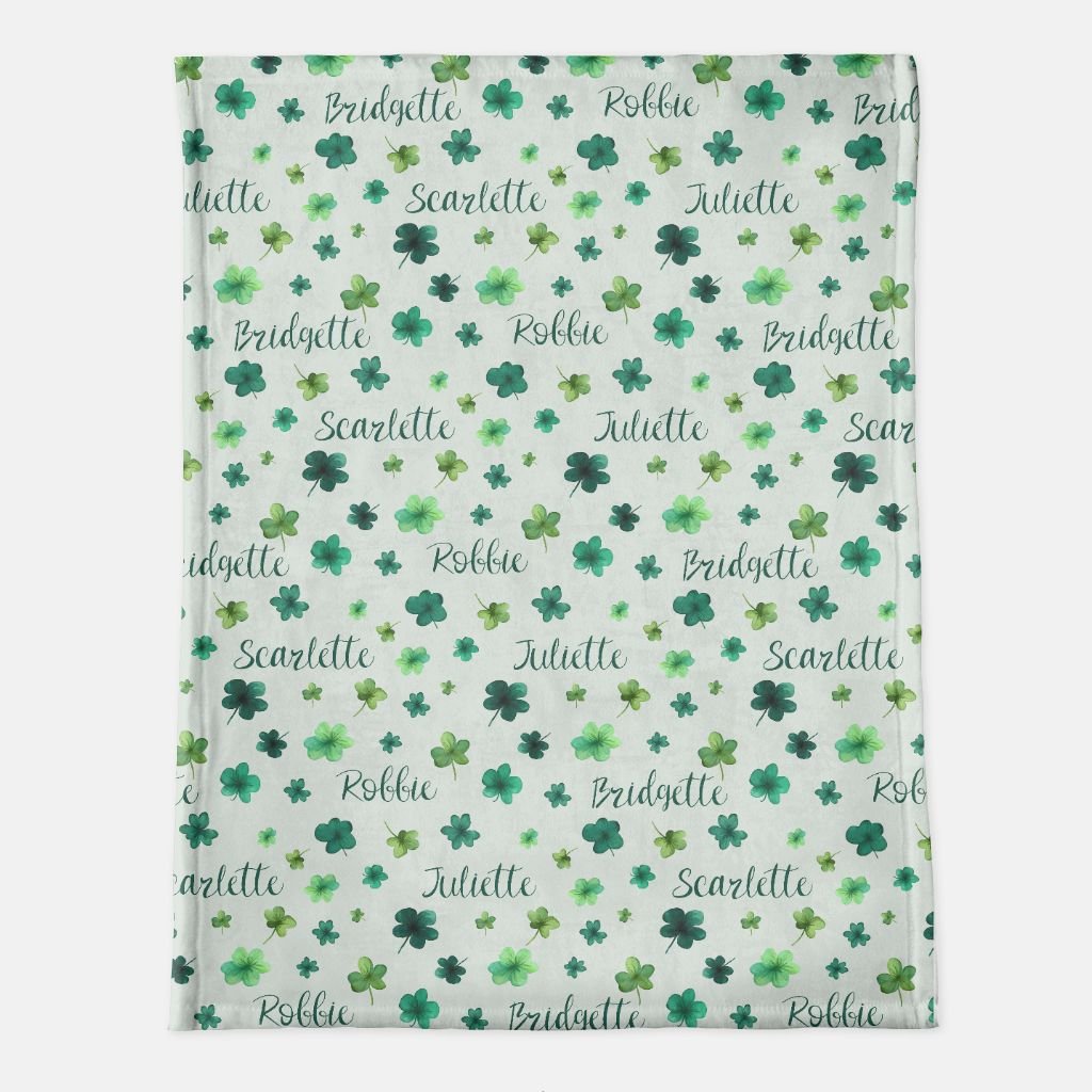 Lucky Clovers: Personalized St. Patrick's Day Irish Blanket with Family Name or Member Names - Cozy Minky & Snuggly Sherpa Options - Twinklette