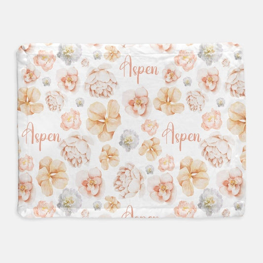 Peach Floral Satin Trim Minky Blanket - Twinklette
