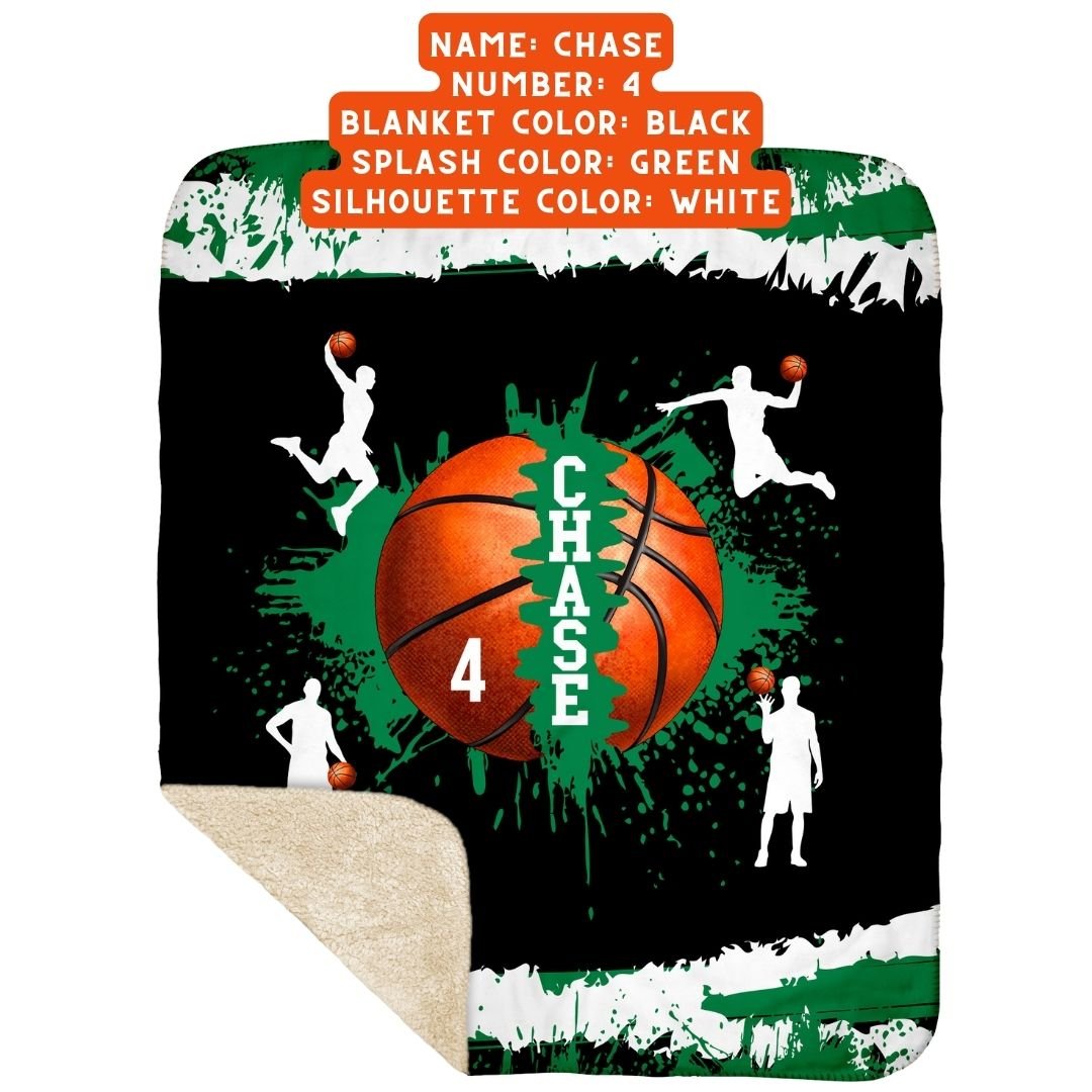 Personalized Boy Basketball Blanket - Custom Team Colors, Name & Number - Multiple Sizes Available - Minky or Sherpa - Twinklette