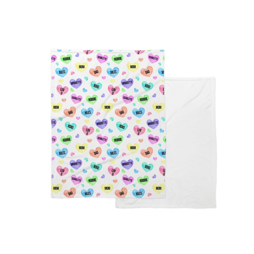 Personalized Valentine's Day Blanket with Repeated Hearts - Add up to 8 Names/Phrases! - Twinklette