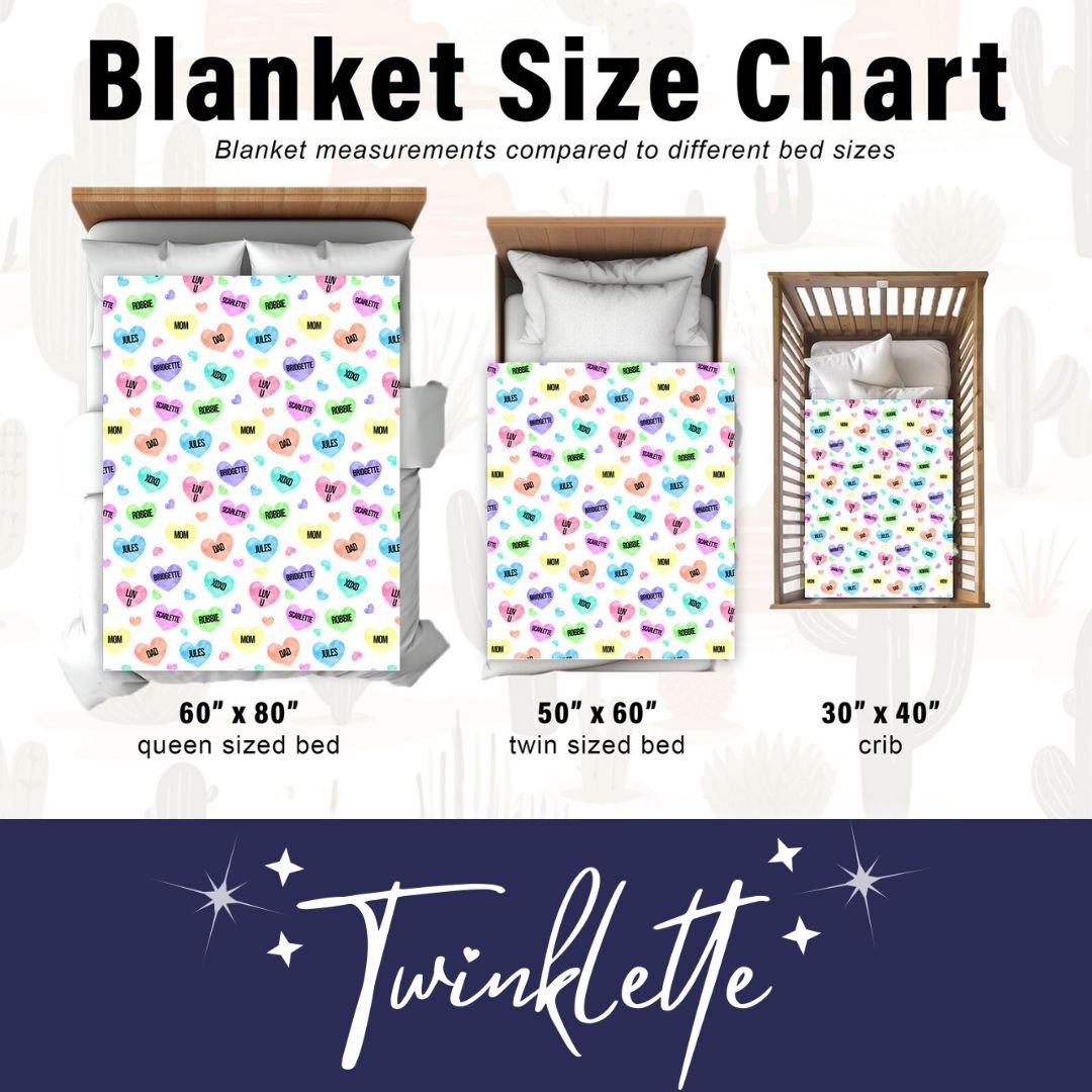 Personalized Valentine's Day Blanket with Repeated Hearts - Add up to 8 Names/Phrases! - Twinklette