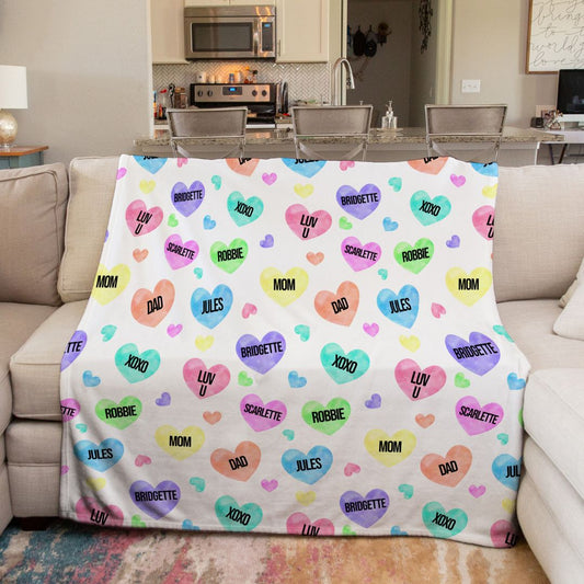 Personalized Valentine's Day Blanket with Repeated Hearts - Add up to 8 Names/Phrases! - Twinklette