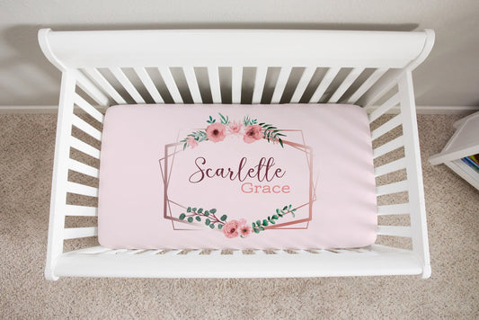 Pink Floral PERSONALIZED Minky Fitted Crib Sheet - Twinklette