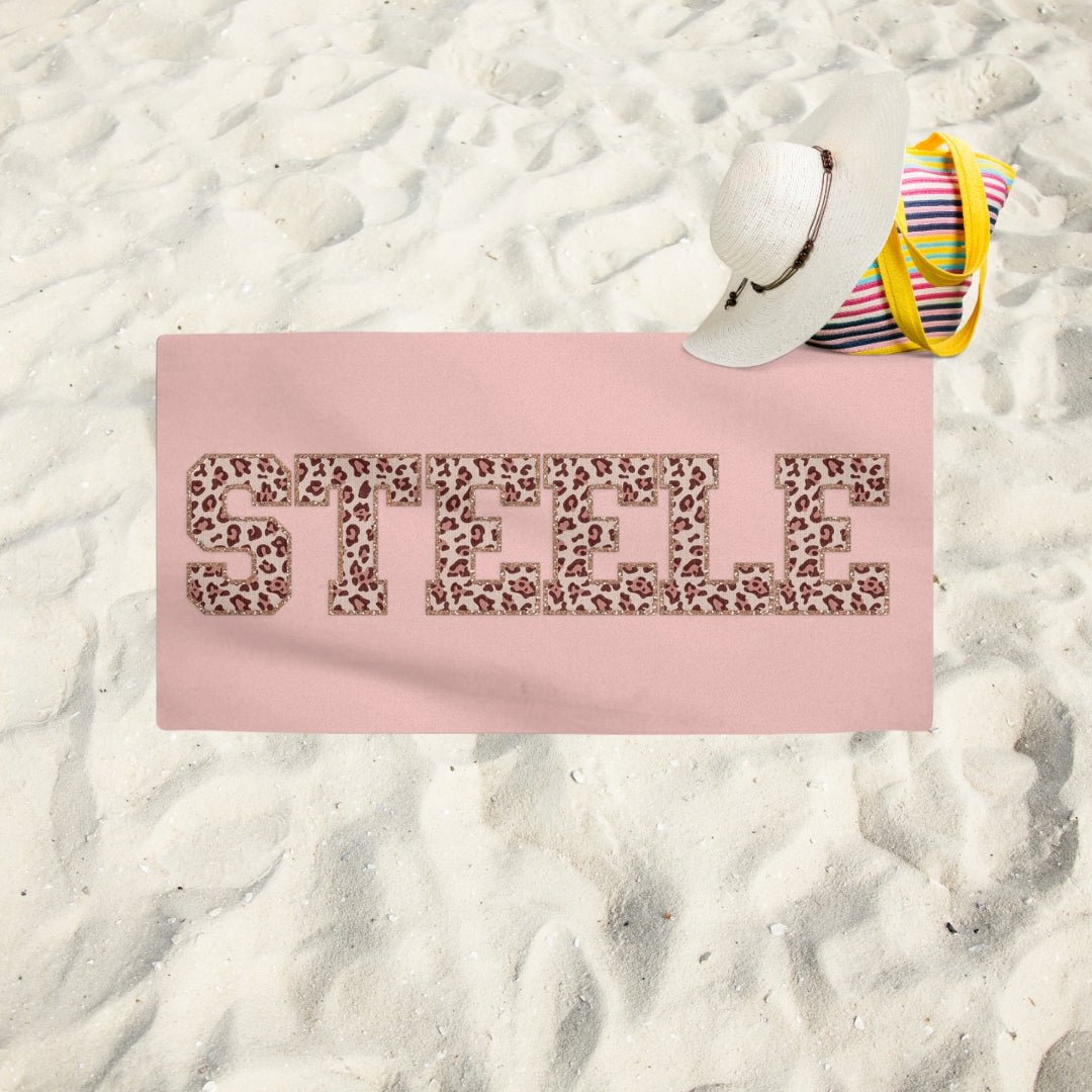 Pink Pop Leopard Name Beach Towel - Twinklette