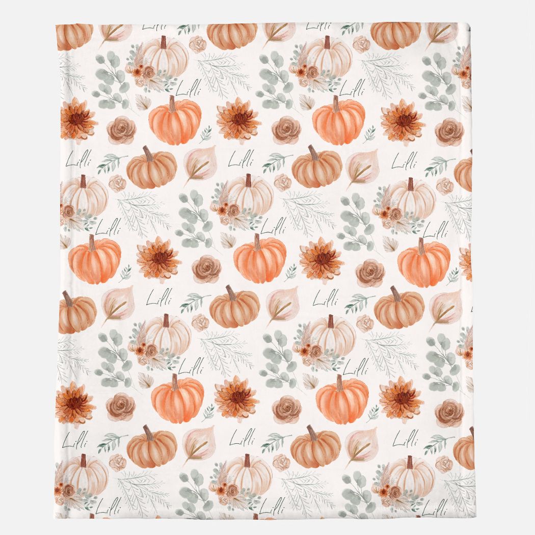Pumpkin Floral Medium Minky Blanket - Twinklette