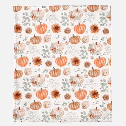 Pumpkin Floral Medium Minky Blanket - Twinklette