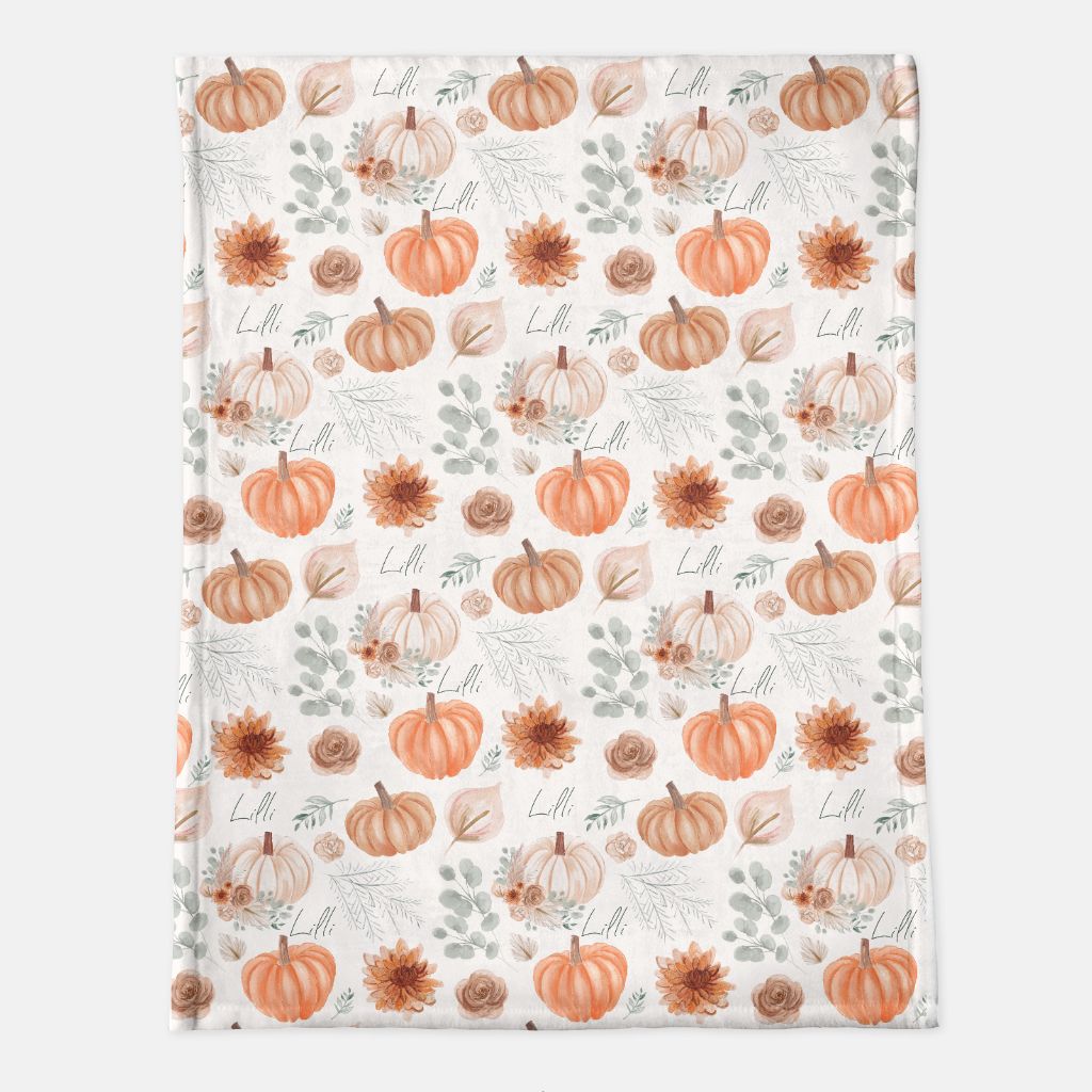 Pumpkin Floral Name Minky Blanket - Twinklette