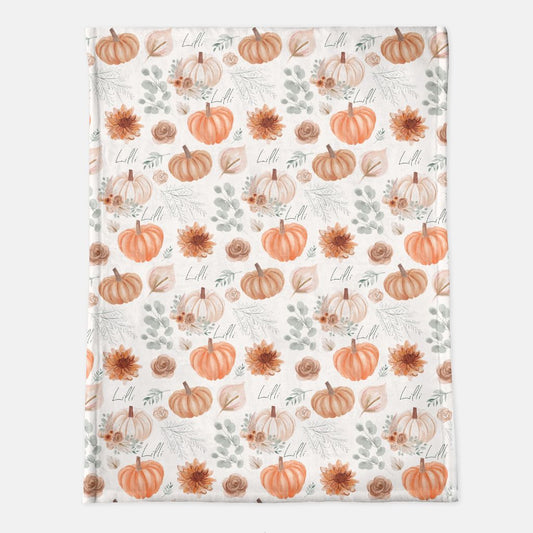 Pumpkin Floral Name Minky Blanket - Twinklette