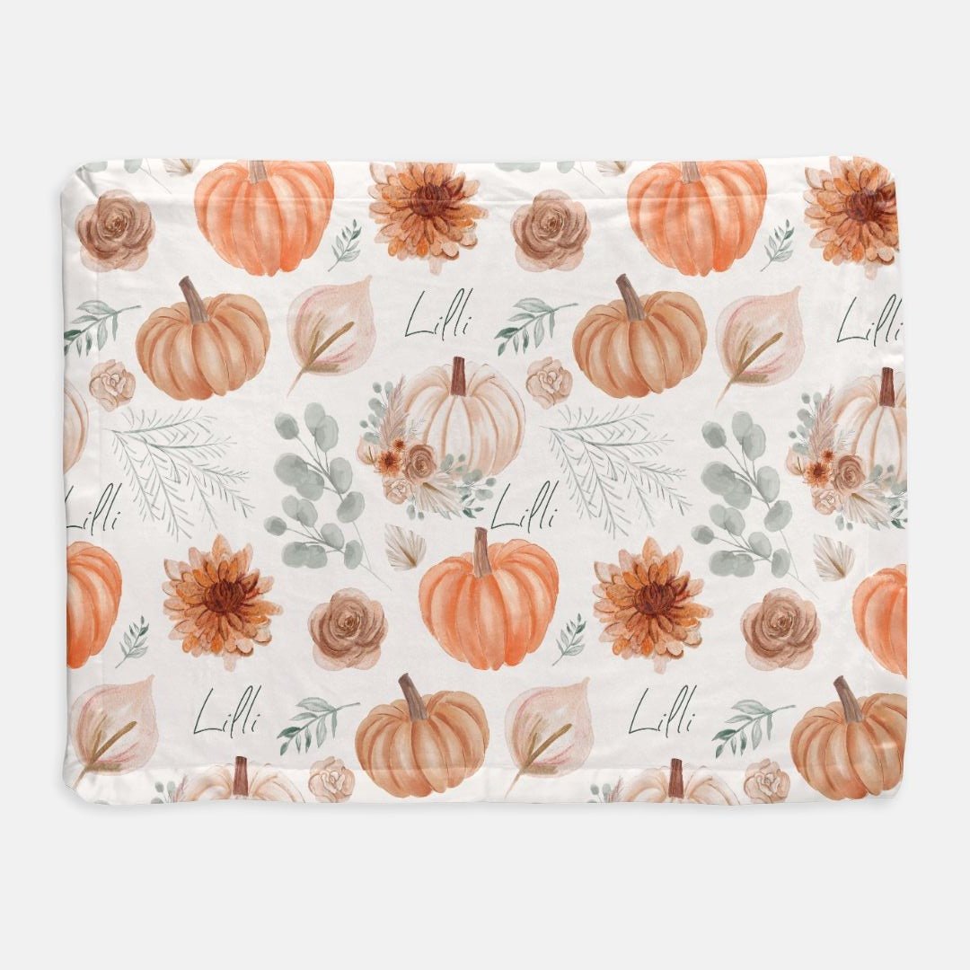 Pumpkin Floral Satin Trim Minky Blanket - Twinklette