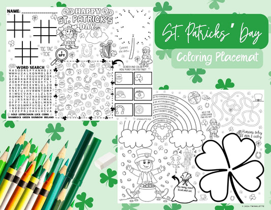 St. Patrick's Day Coloring Placemat with Word Search: 4 Reasons Why I'm Lucky + Bonus Activities - Twinklette