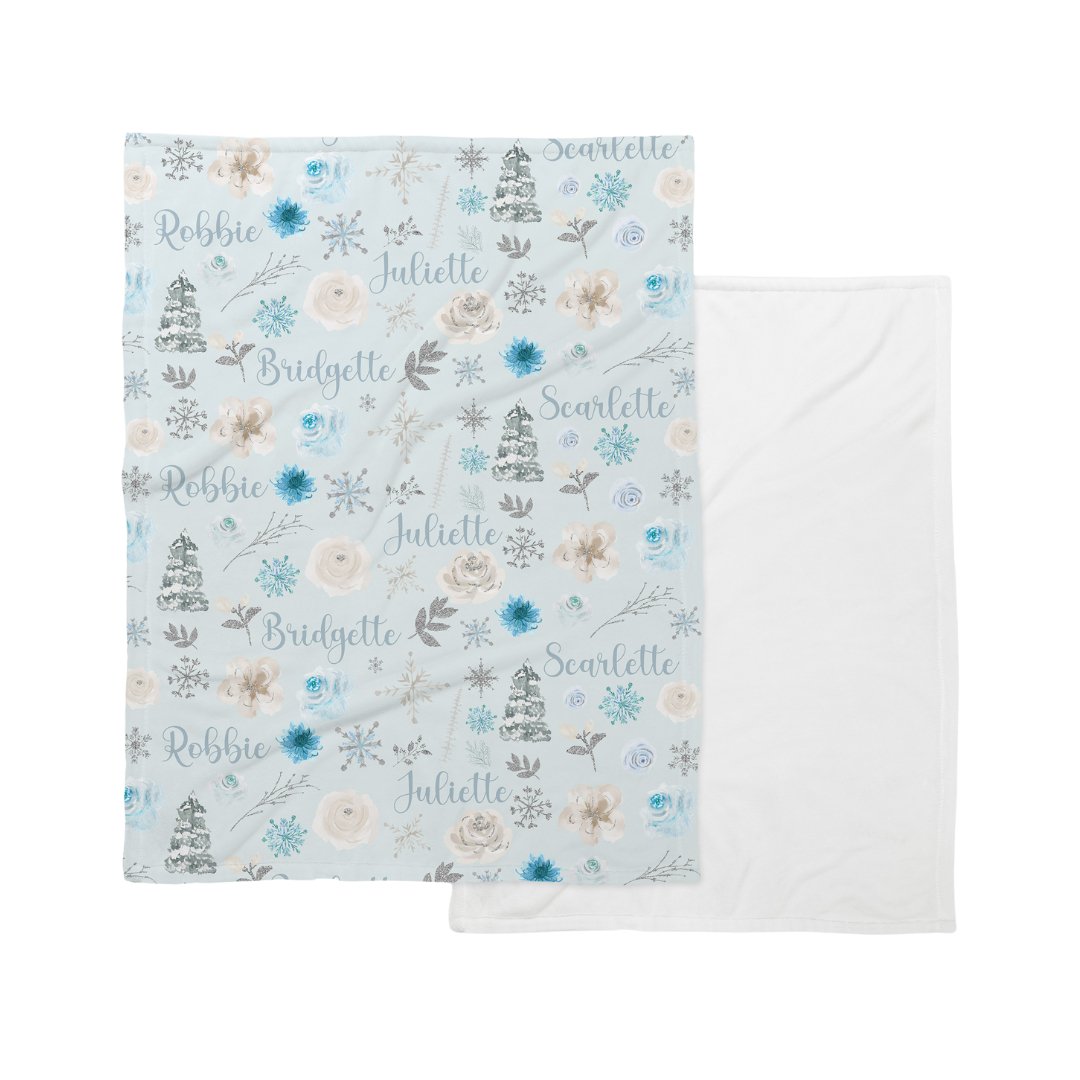 Winter Wonderland Blue Snowflake Blanket - Personalized with Your Family Name or Child's Name - Twinklette